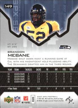 2007 SPx - Silver Holofoil Rookies #149 Brandon Mebane Back