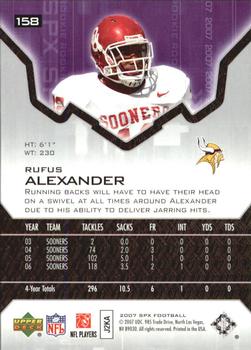 2007 SPx - Silver Holofoil Rookies #158 Rufus Alexander Back