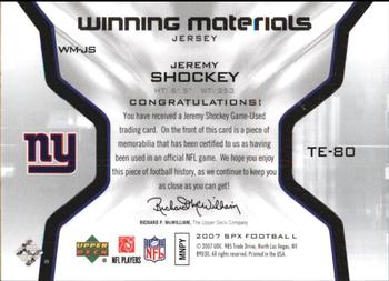 2007 SPx - Winning Materials Jersey #WM-JS Jeremy Shockey Back