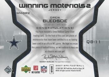 2007 SPx - Winning Materials 2 Jersey #WM-DR2 Drew Bledsoe Back