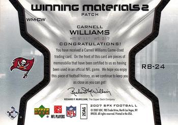 2007 SPx - Winning Materials 2 Patch #WM-CW Carnell Williams Back