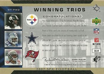 2007 SPx - Winning Trios Jerseys #WT-PWB Troy Polamalu / Roy Williams / Ronde Barber Back