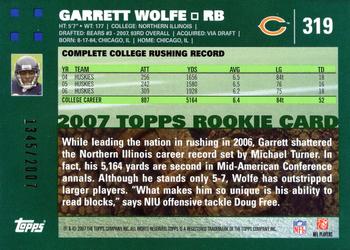 2007 Topps - Copper #319 Garrett Wolfe Back