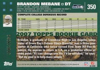 2007 Topps - Copper #350 Brandon Mebane Back