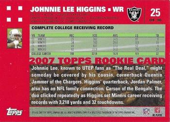 2007 Topps - Exclusive Rookies Jerseys #25 Johnnie Lee Higgins Back