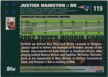 2007 Topps - Rookies #119 Justise Hairston Back