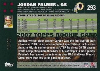 2007 Topps - Gold #293 Jordan Palmer Back