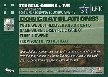 2007 Topps - League Leaders Relics #LLR-TO Terrell Owens Back