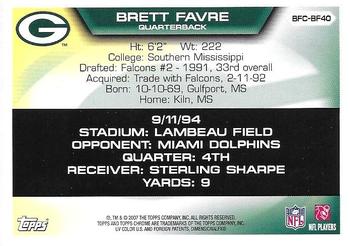 2007 Topps Chrome - Brett Favre Collection #BFC-BF40 Brett Favre Back