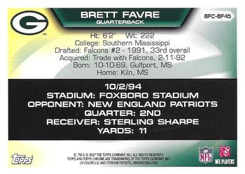 2007 Topps Chrome - Brett Favre Collection #BFC-BF45 Brett Favre Back