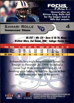 2000 Fleer Focus #4 Samari Rolle Back