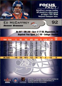 2000 Fleer Focus #92 Ed McCaffrey Back