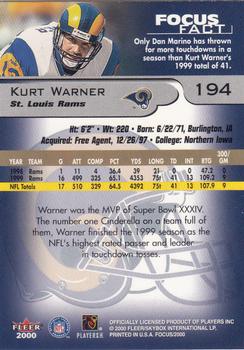 2000 Fleer Focus #194 Kurt Warner Back