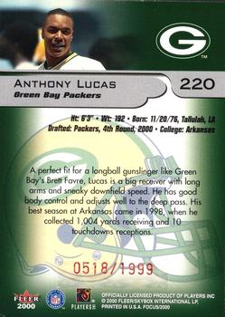 2000 Fleer Focus #220 Anthony Lucas Back