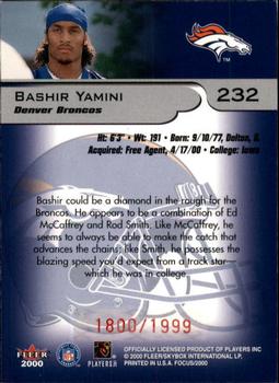 2000 Fleer Focus #232 Bashir Yamini Back