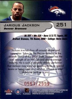 2000 Fleer Focus #251 Jarious Jackson Back