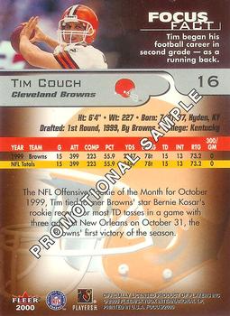 2000 Fleer Focus #16 Tim Couch  Back