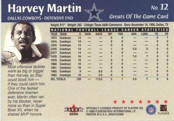 2000 Fleer Greats of the Game #12 Harvey Martin Back