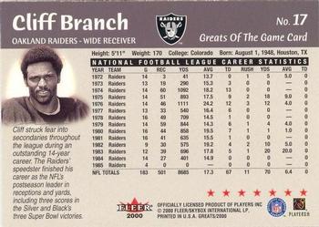 2000 Fleer Greats of the Game #17 Cliff Branch Back