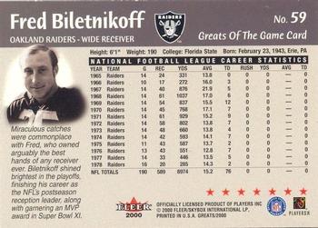 2000 Fleer Greats of the Game #59 Fred Biletnikoff Back