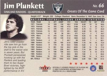 2000 Fleer Greats of the Game #66 Jim Plunkett Back