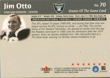 2000 Fleer Greats of the Game #70 Jim Otto Back