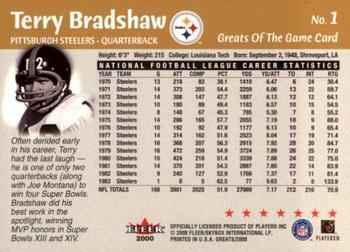 2000 Fleer Greats of the Game #1 Terry Bradshaw Back