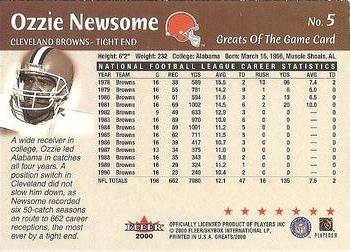 2000 Fleer Greats of the Game #5 Ozzie Newsome Back