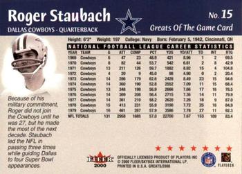 2000 Fleer Greats of the Game #15 Roger Staubach Back