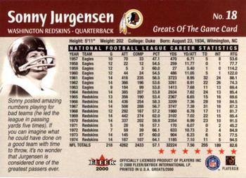 2000 Fleer Greats of the Game #18 Sonny Jurgensen Back