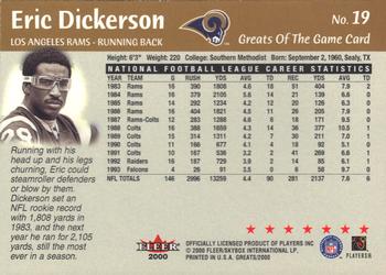 2000 Fleer Greats of the Game #19 Eric Dickerson Back