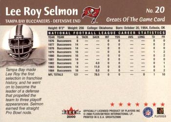 2000 Fleer Greats of the Game #20 Lee Roy Selmon Back