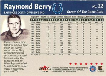 2000 Fleer Greats of the Game #22 Raymond Berry Back
