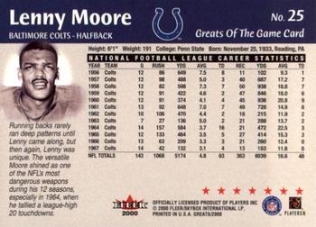 2000 Fleer Greats of the Game #25 Lenny Moore Back
