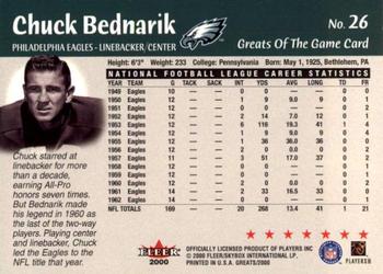 2000 Fleer Greats of the Game #26 Chuck Bednarik Back