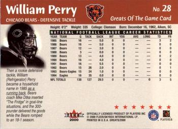 2000 Fleer Greats of the Game #28 William Perry Back