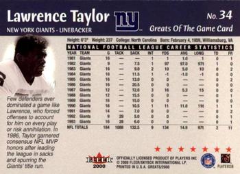 2000 Fleer Greats of the Game #34 Lawrence Taylor Back