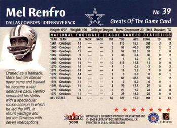 2000 Fleer Greats of the Game #39 Mel Renfro Back