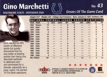 2000 Fleer Greats of the Game #43 Gino Marchetti Back
