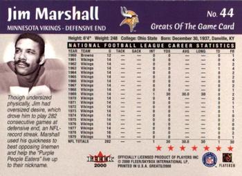 2000 Fleer Greats of the Game #44 Jim Marshall Back
