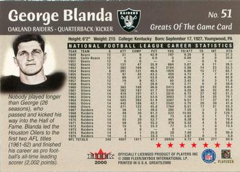 2000 Fleer Greats of the Game #51 George Blanda Back