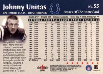 2000 Fleer Greats of the Game #55 Johnny Unitas Back