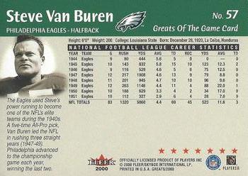 2000 Fleer Greats of the Game #57 Steve Van Buren Back