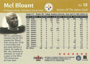 2000 Fleer Greats of the Game #58 Mel Blount Back