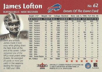 2000 Fleer Greats of the Game #62 James Lofton Back