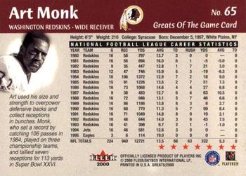 2000 Fleer Greats of the Game #65 Art Monk Back