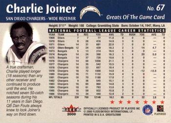 2000 Fleer Greats of the Game #67 Charlie Joiner Back