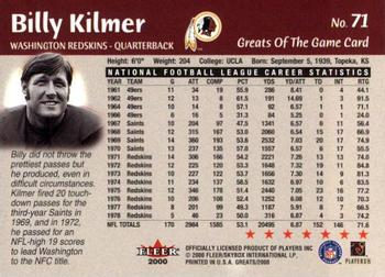 2000 Fleer Greats of the Game #71 Billy Kilmer Back