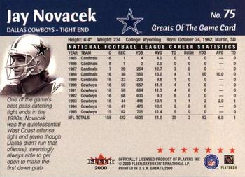 2000 Fleer Greats of the Game #75 Jay Novacek Back