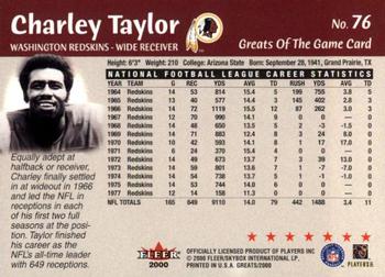 2000 Fleer Greats of the Game #76 Charley Taylor Back